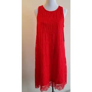 🆕️⬇️Sharagano Poppy Red Lace Overlay Dress
